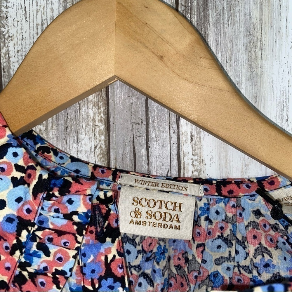 NWT Scotch & Soda Kids Blue Floral Winter Collection Button Down - Picture 7 of 7